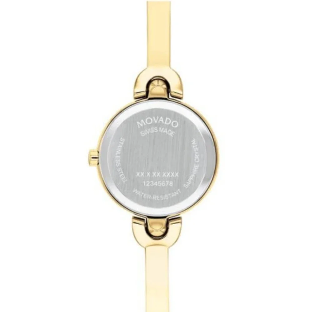 MOVADO INTRIGUE 0607950 WHITE DIAL GOLD BANGLE BRACELET 24MM WOMENS WATCH